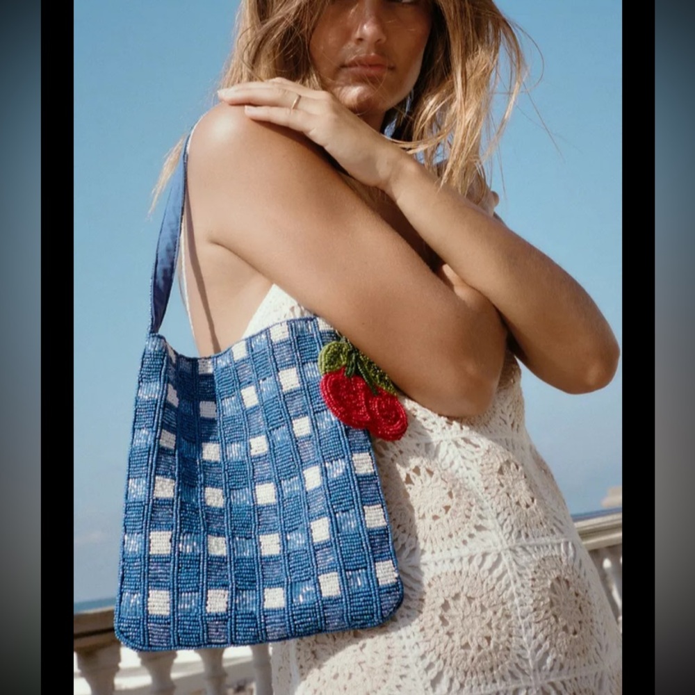 Zara beaded shoulder bag with attached charm